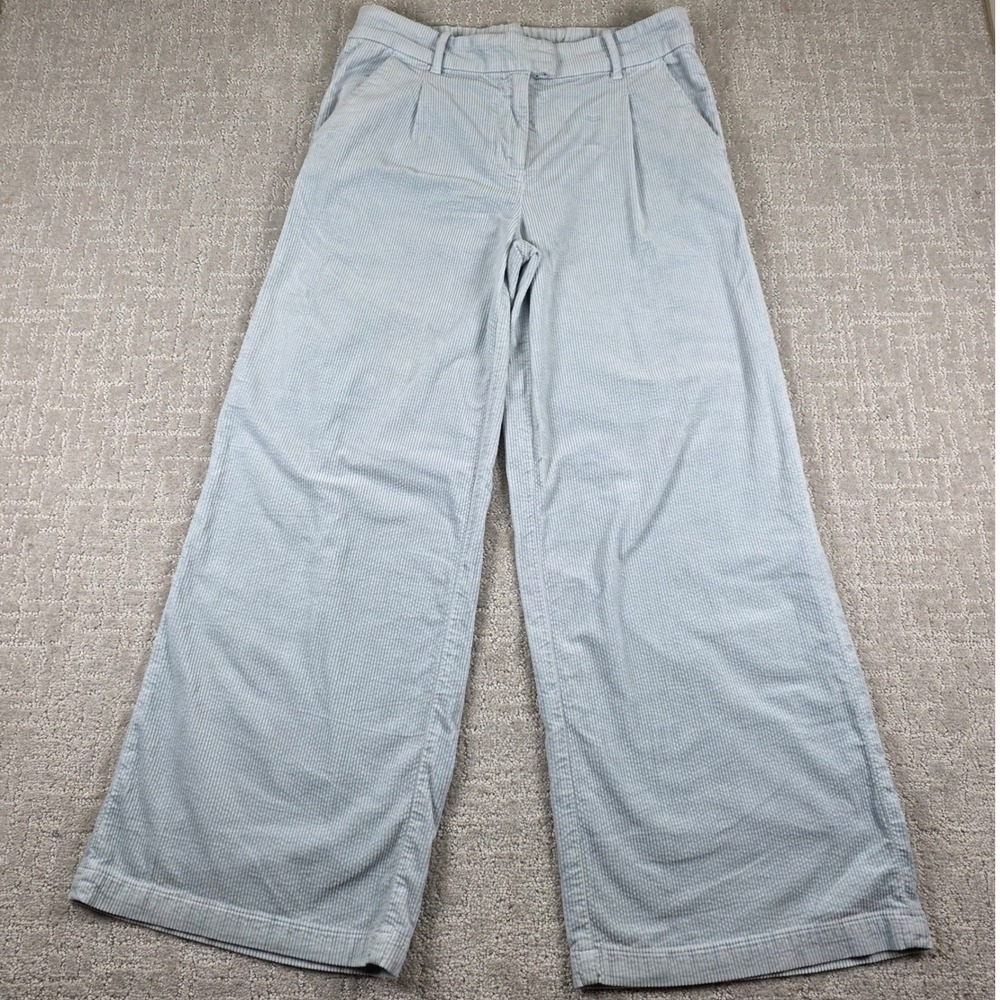 American Eagle Corduroy Wide Leg Pants Light Blue Stretch Trousers Size 8 Reg